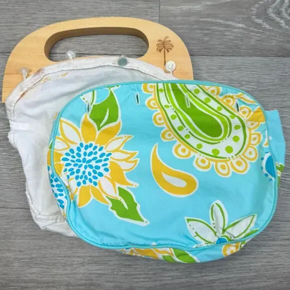 2 in 1 Vintage Lilly Pulitzer Reversible Bermuda Bag Wood Handle Purse - Picture 3 of 15
